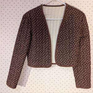 🤎 Quilted Jacket Floral Size S-M Vintage 1960 Cropped Handmade
